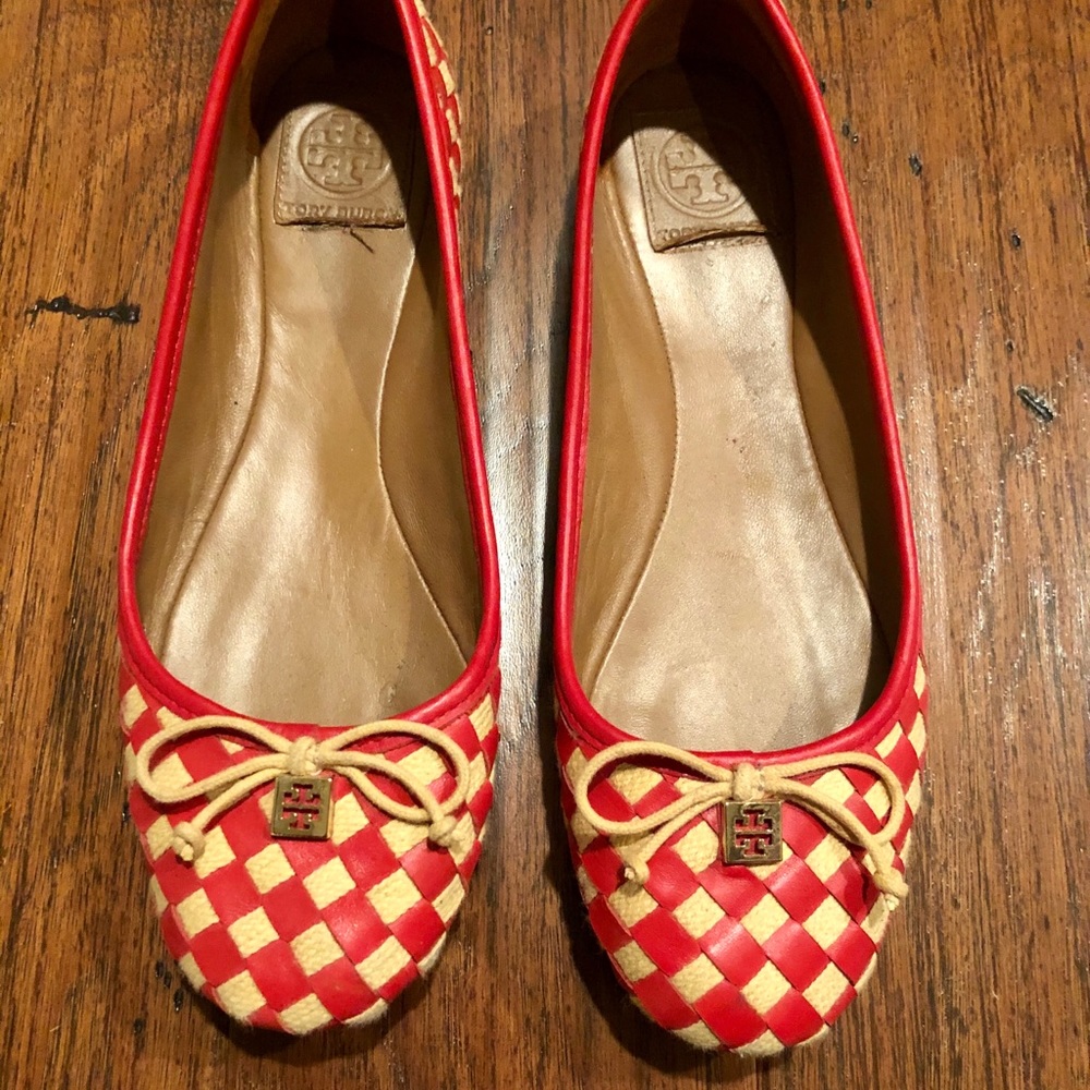 Red check Tory Burch flats
